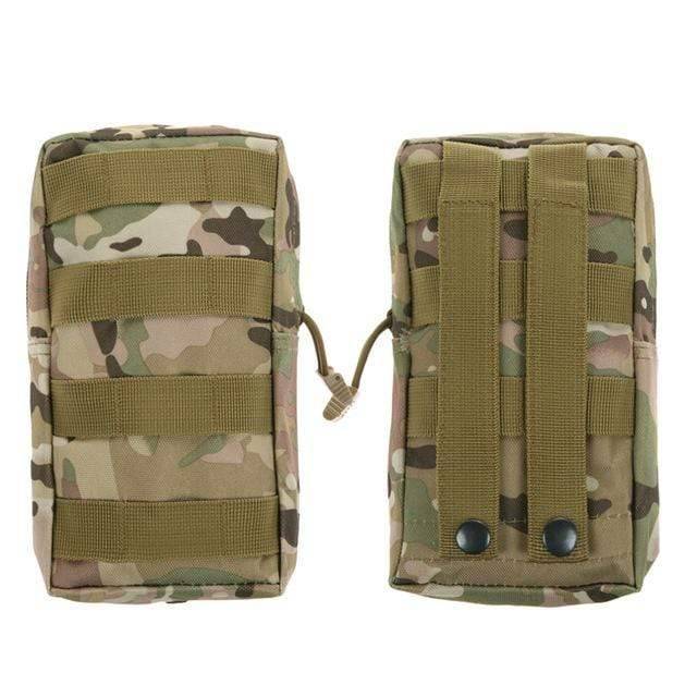 Close-up of water-resistant fabric on a tactical compact pouch, showing textured nylon material for durability