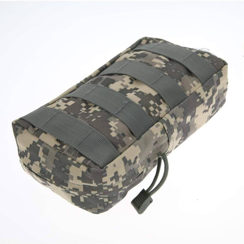 Tactical survival gear pouch in a wilderness setting, emphasizing water-resistant and durable nylon construction