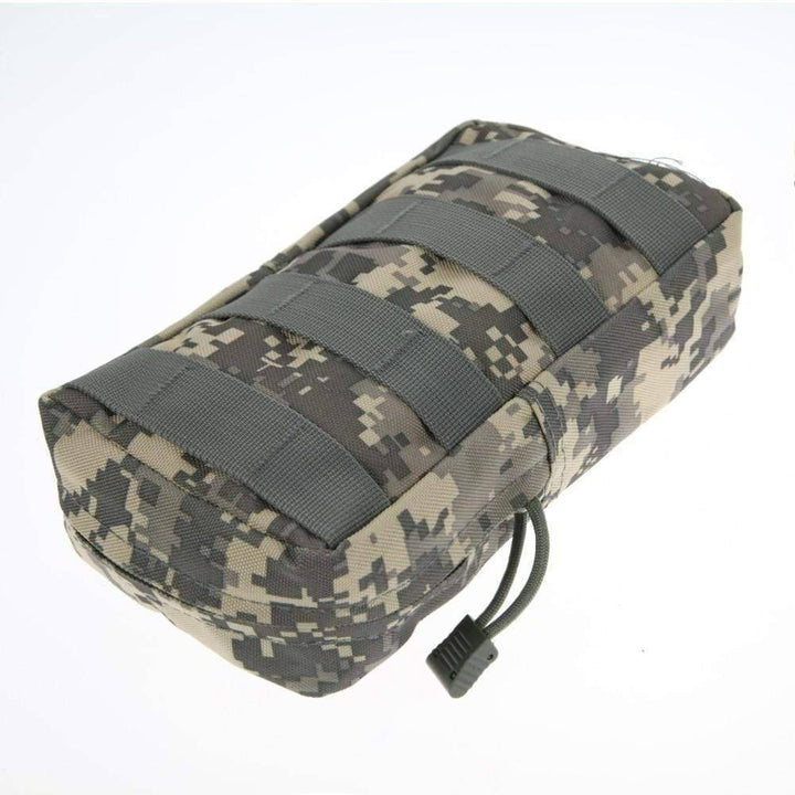 Tactical survival gear pouch in a wilderness setting, emphasizing water-resistant and durable nylon construction