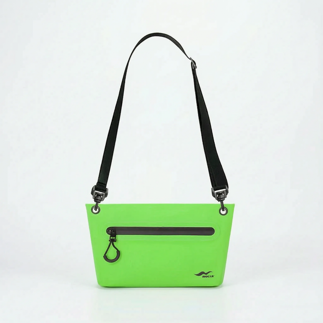 Compact dry bag for toiletries, keys, phone on beach, boat, or outdoor explorations.