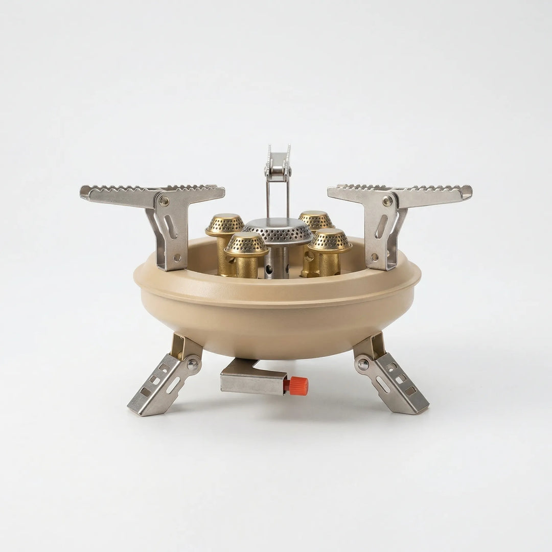 Portable butane camping stove for hiking & emergency kits. Compact design, strong flame for outdoor cooking.