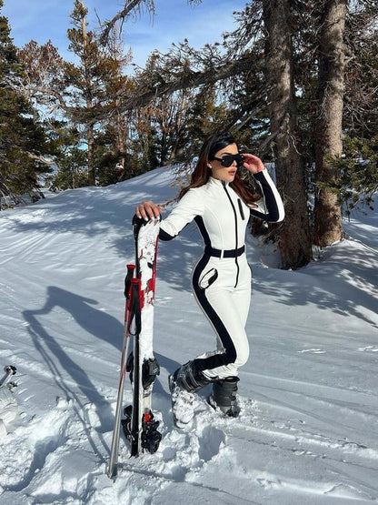 Completo da sci donna impermeabile elegante, con cinturino in vita, materiale isolante, ideale per avventure sportive inverna
