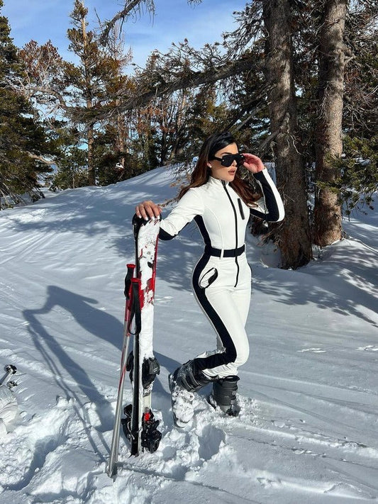 Completo da sci donna impermeabile elegante, con cinturino in vita, materiale isolante, ideale per avventure sportive inverna