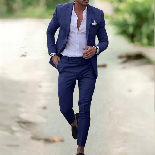 "Completo Uomo Elegante Simone, giacca e pantaloni in tessuto traspirante, vari colori classici: azzurro, beige, verde"