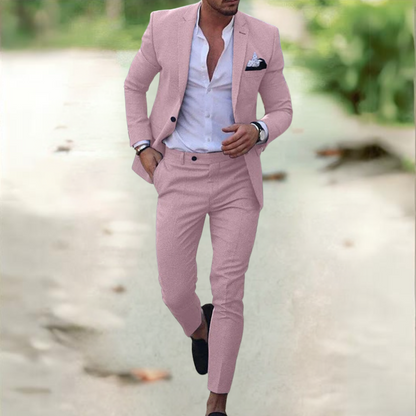 "Completo Uomo Elegante Simone, giacca e pantaloni in tessuto traspirante, vari colori classici: azzurro, beige, verde"