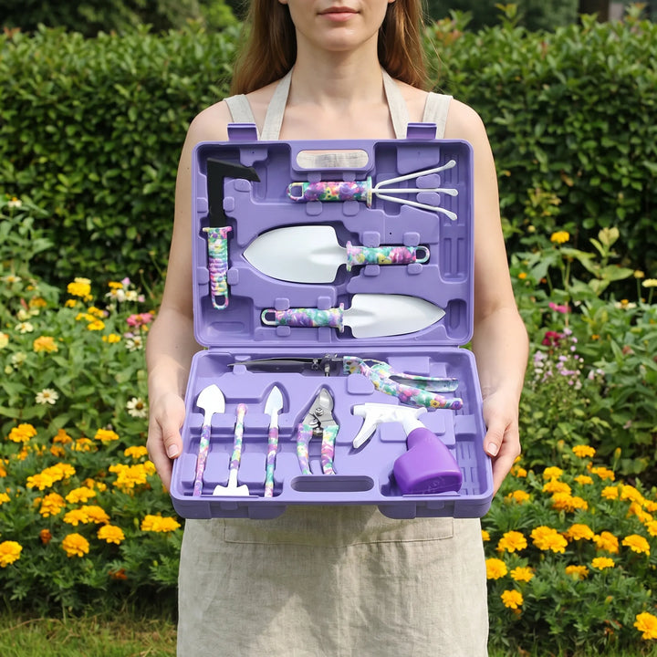 Comprehensive 10-piece gardening tool set with durable hand tools & accessories for home & garden tasks.