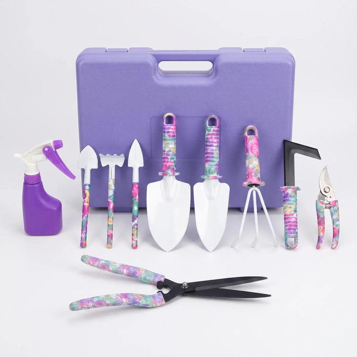 Ergonomic 10-piece gardening tool kit featuring comfortable non-slip handles, perfect for all garden enthusiasts.