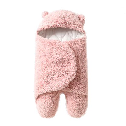"Coperta fascia neonato ultra morbida, avvolgente e calda in rosa, perfetta per passeggiate invernali e sonno sereno."