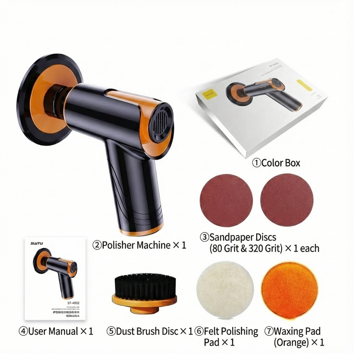 Versatile cordless car polisher for waxing, buffing, and cleaning