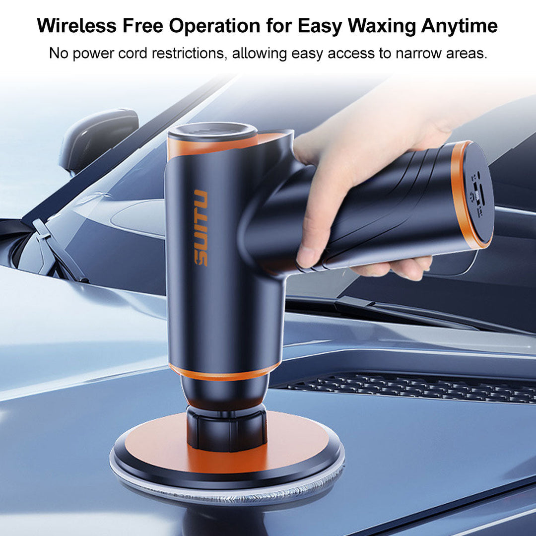 Compact cordless car waxer with battery for vehicle maintenance