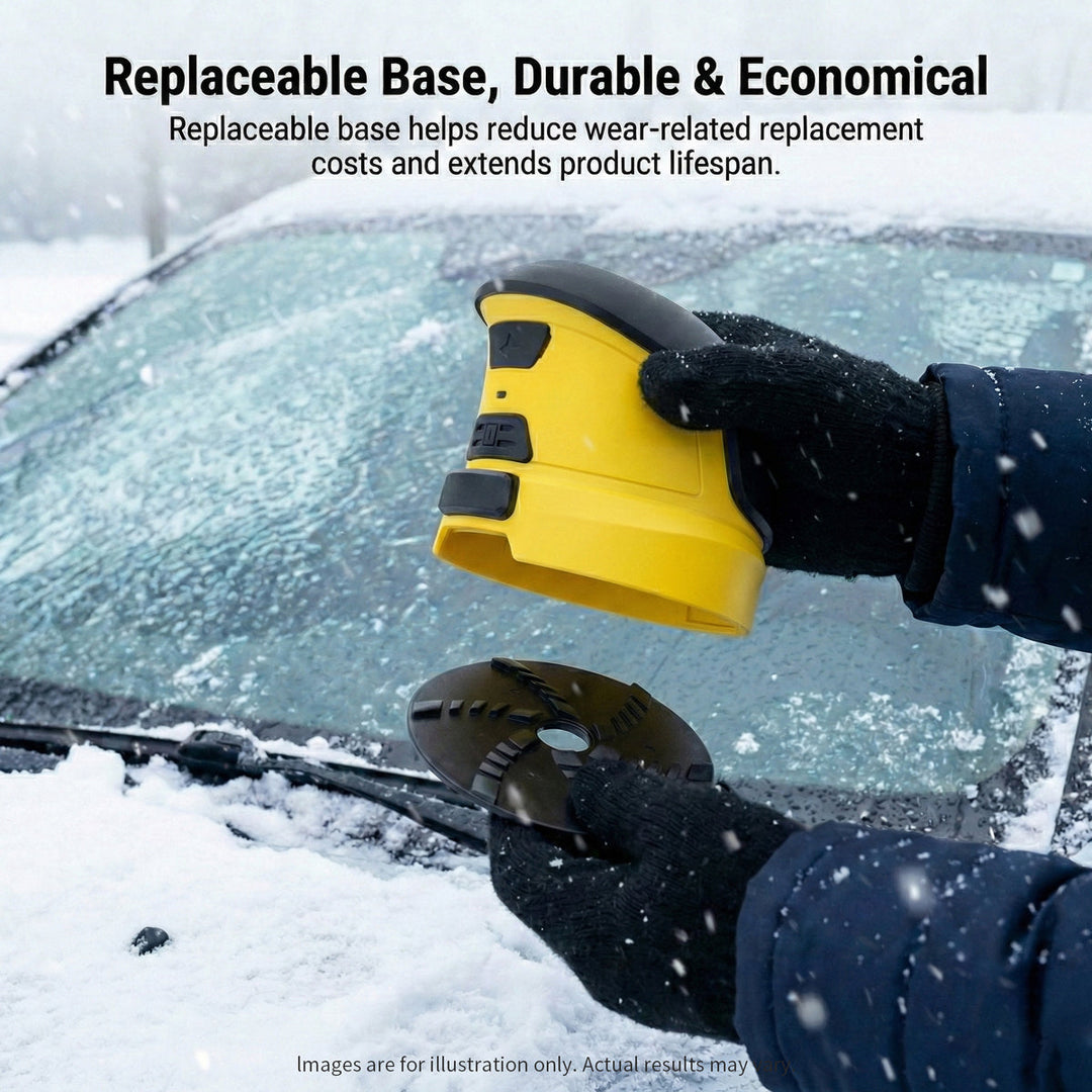 Portable cordless electric car ice scraper, ideal for removing thick ice layers quickly.