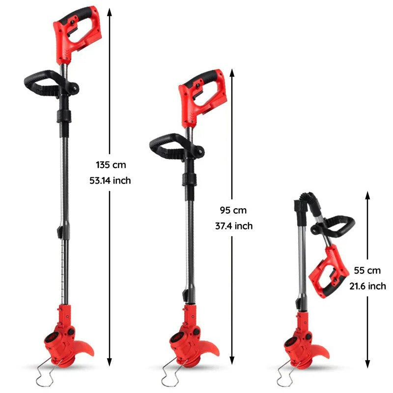Cordless electric grass trimmer kit, ready for immediate use in any lawn care scenario.