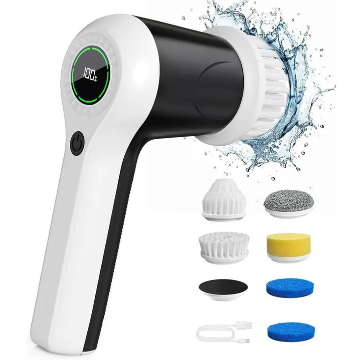 Cordless electric spin scrubber for deep household cleaning. Power brush tool for bathroom & kitchen tiles.