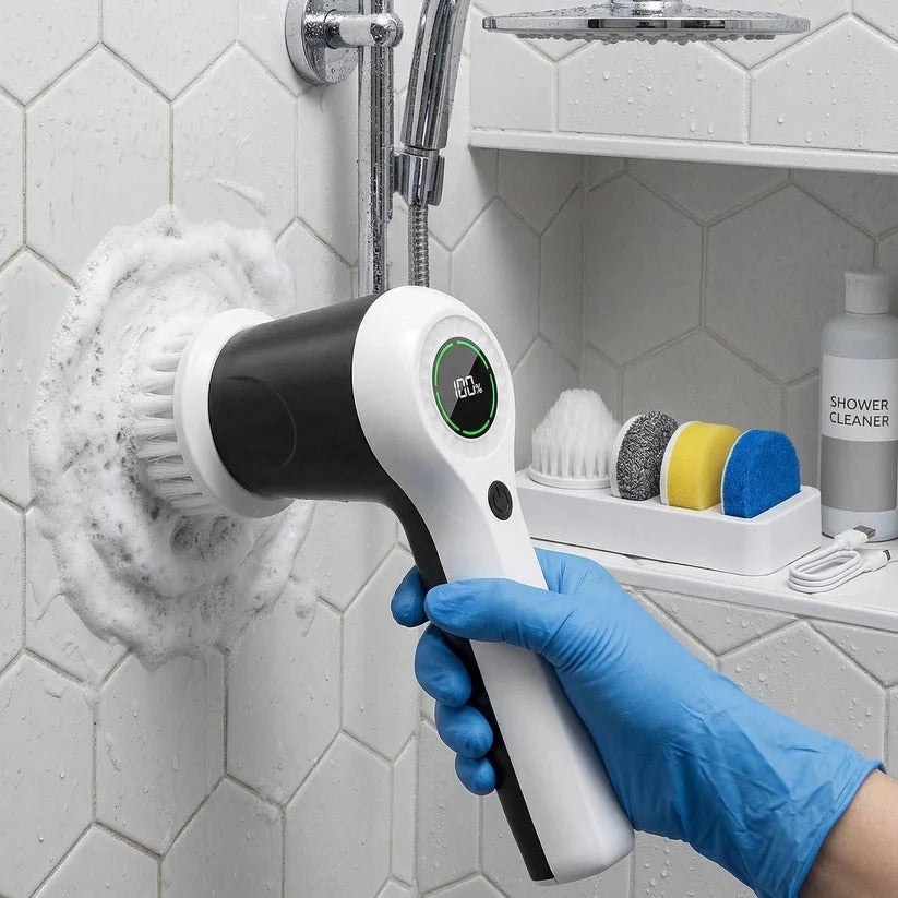 Versatile cordless electric spin brush for deep cleaning various surfaces. Grout, tile, and all household cleaning.