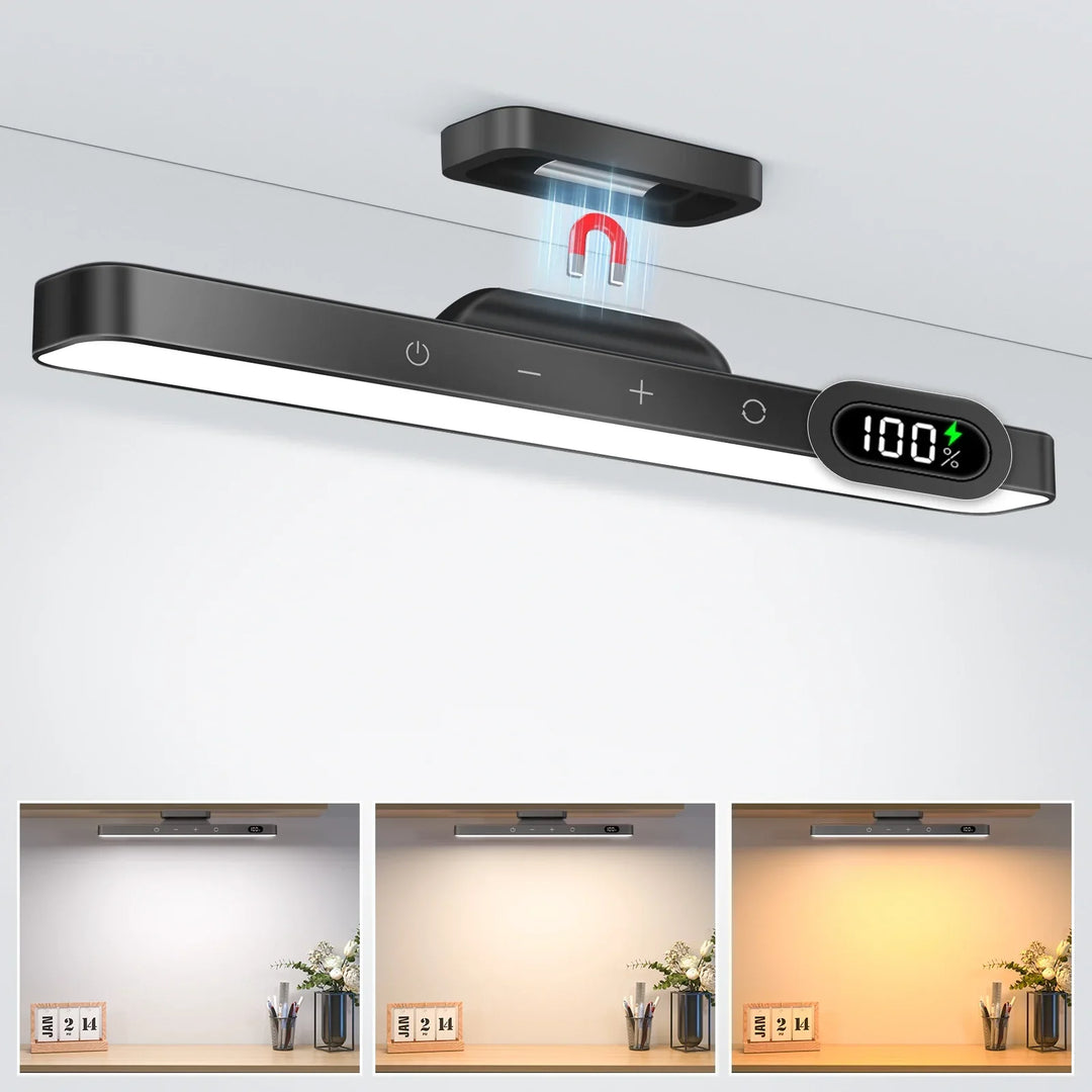 Rechargeable dimmable LED lamp, portable for under cabinet, closet, vanity, or night light use.
