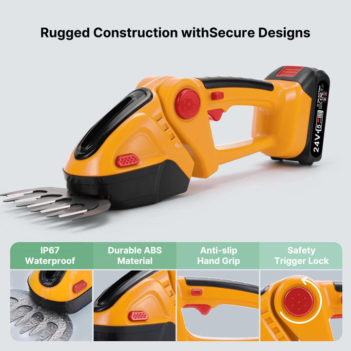 Gardening outdoor power tool: cordless mini hedge trimmer with long-lasting battery