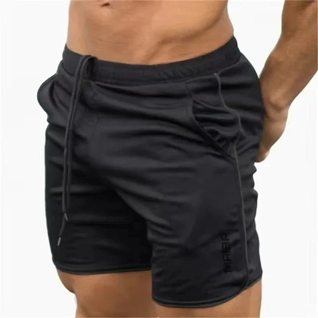 "Costume da bagno uomo slim-fit elasticizzato blu con vita regolabile, cuciture sottili e tessuto a rapida asciugatura."