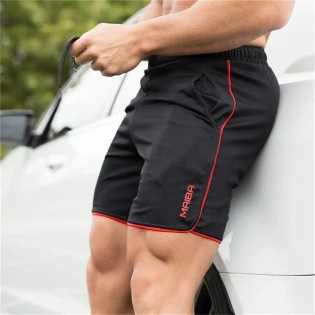 "Costume da bagno uomo slim-fit elasticizzato blu con vita regolabile, cuciture sottili e tessuto a rapida asciugatura."