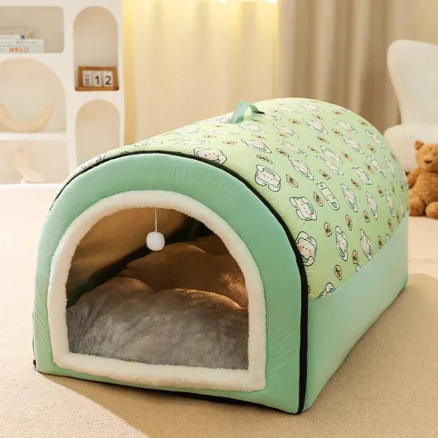 Soft, enclosed pet cave bed in a neutral tone, perfect cat den or small dog hideaway for ultimate comfort.