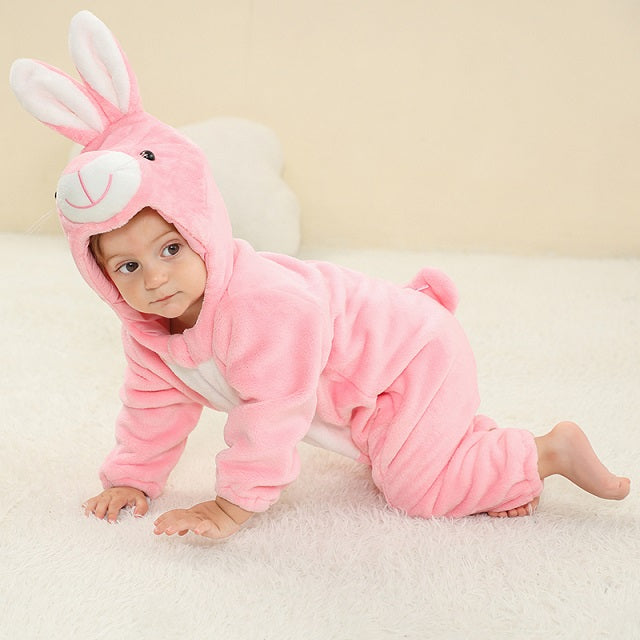Soft infant flannel hooded romper, perfect for snuggly cozy winter nights.