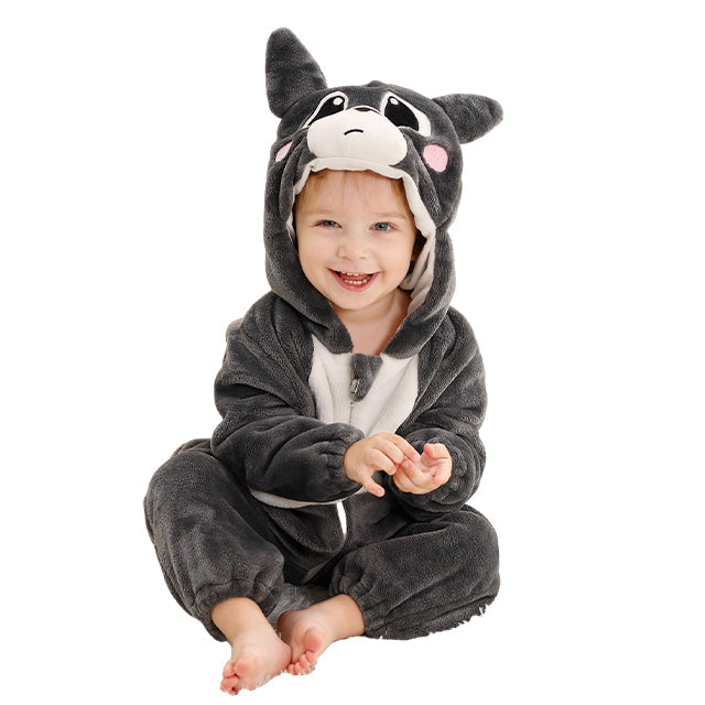Cute hooded flannel baby romper, keeping infants warm all winter long.