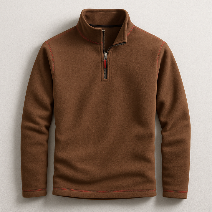 Tailored fit men's quarter-zip pullover, a fall style essential for warmth, comfort, and smart casual elegance.