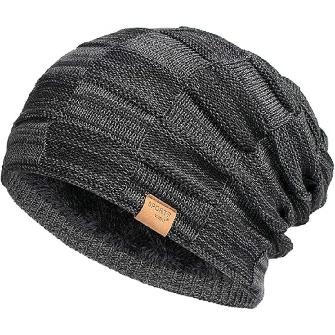 Cozy slouchy winter beanie hat for men & women. Warm knit headwear, perfect for cold weather everyday style.
