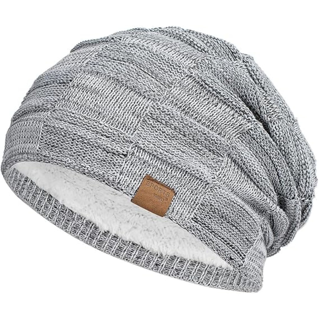 Unisex cold weather slouchy beanie hat. Multi-color, warm knit headwear, a cozy winter fashion accessory.