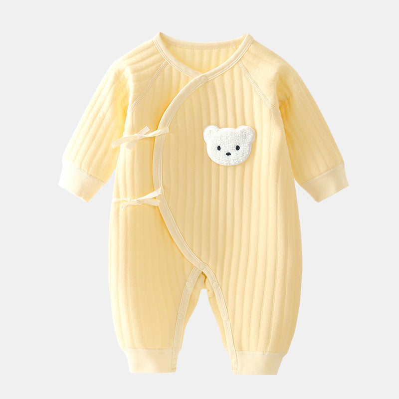 Soft infant wear baby bodysuit featuring an adorable bear applique for ultimate cozy comfort.