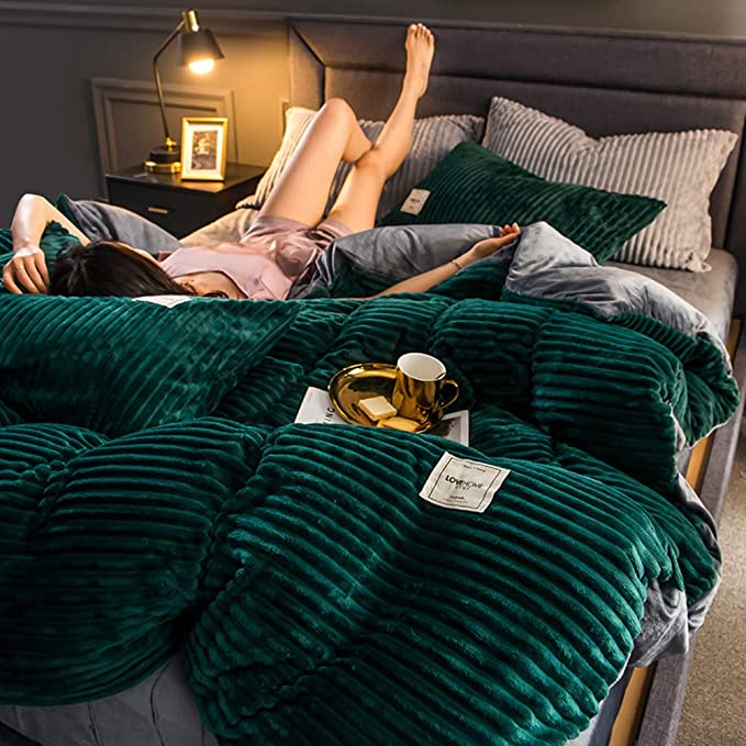 Warm, cozy winter duvet for ultimate bedroom comfort; soft fleece bedding perfect for cold nights.
