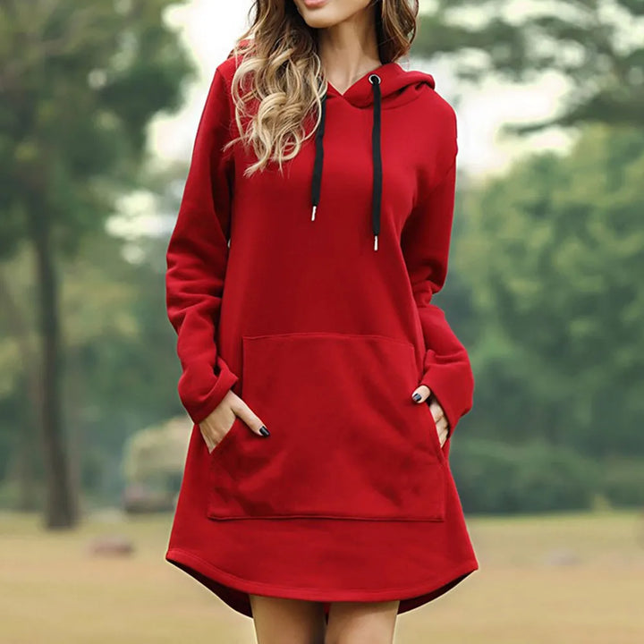 Stylish women's long sleeve hoodie dress, ideal for cozy fall and winter fashion.