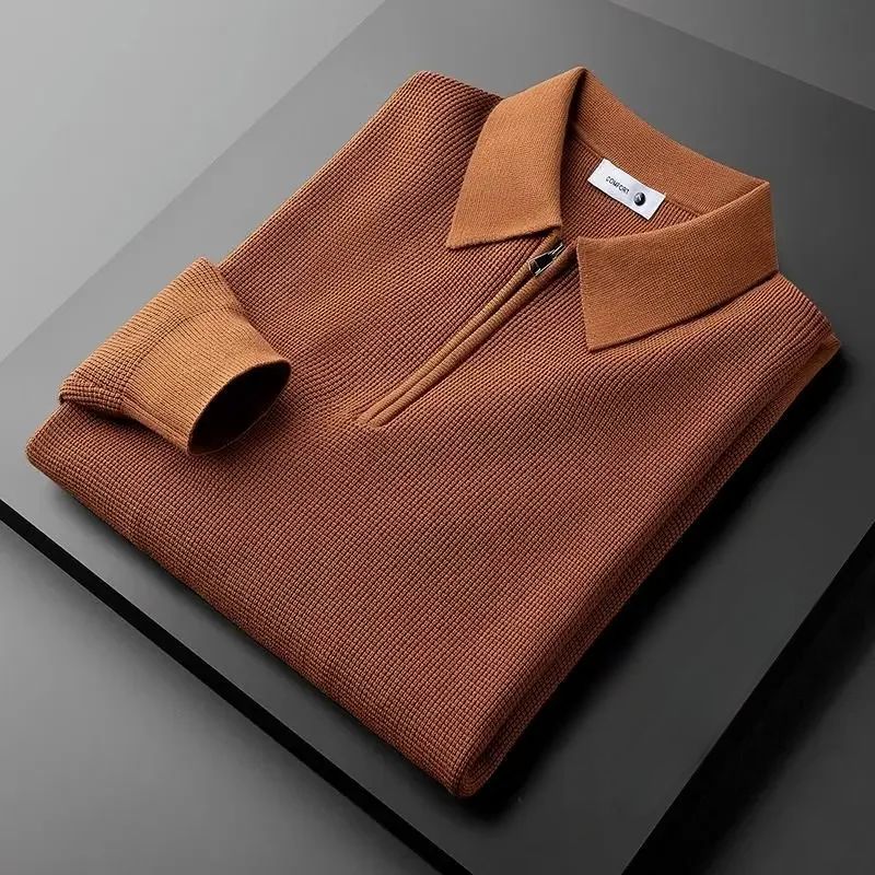 Cozy women's zip-collar sweater in soft knit, perfect for casual everyday wear & layering in fall/winter.