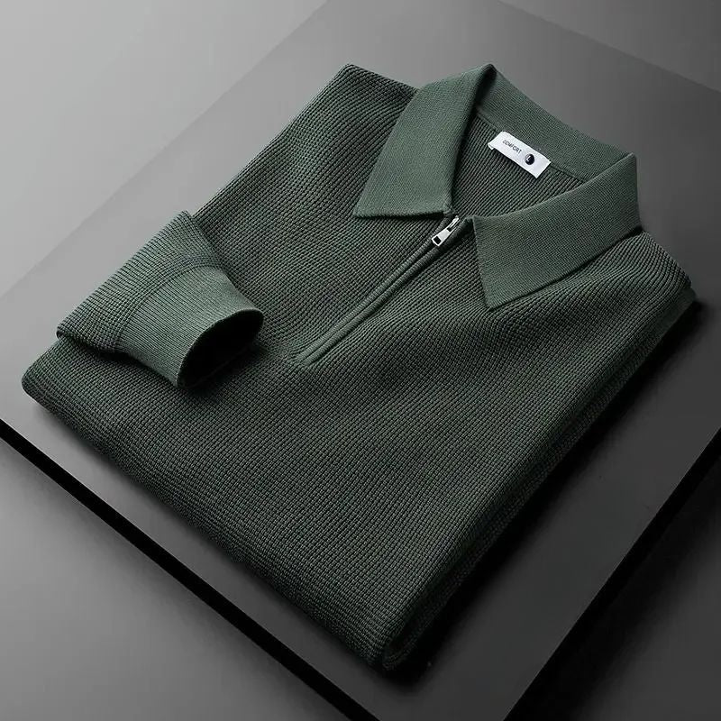 Women's everyday zip-collar sweater, soft knit pullover for cozy casual wear & versatile fall/winter style.