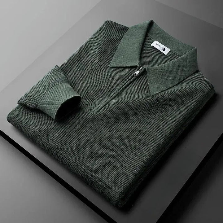 Women's everyday zip-collar sweater, soft knit pullover for cozy casual wear & versatile fall/winter style.