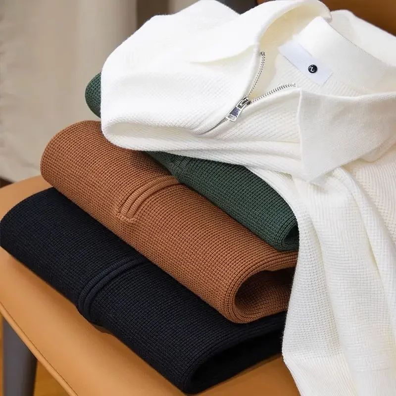 Women's casual zip-collar sweater, a cozy pullover top perfect for comfortable everyday fall & winter style.