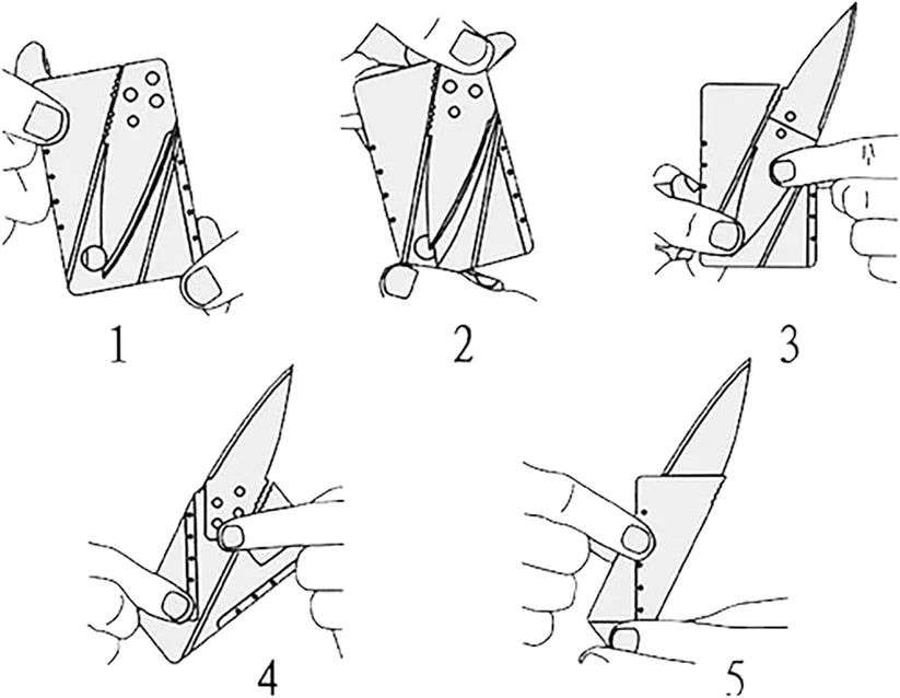 Foldable credit card pocket knife, a compact survival tool for backpacking and everyday carry.