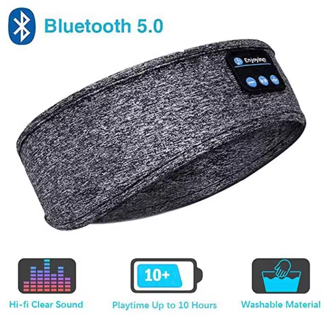 "Cuffia Bluetooth morbida, traspirante, in tessuto elastico, per sonno tranquillo, con cancellazione del rumore e microfono."