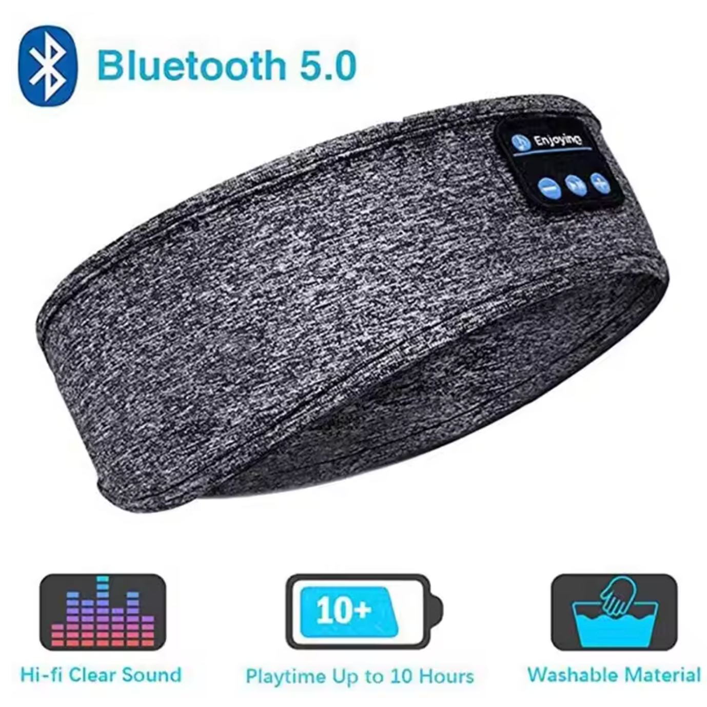 "Cuffia Sleep Wireless Bluetooth, fascia soffice grigia, comfort notturno, elimina rumori, per musica e relax notturno"