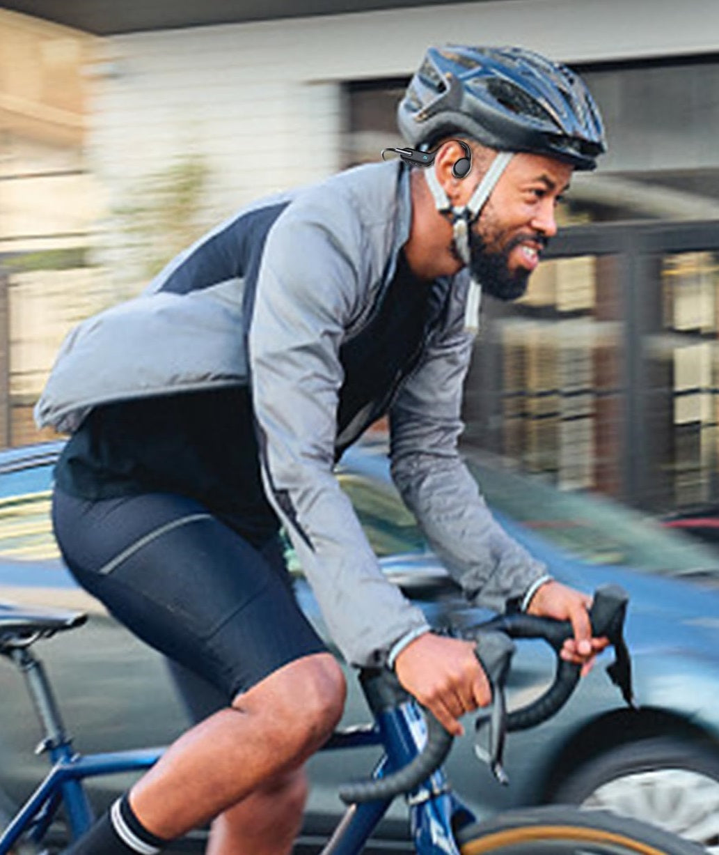 Cuffie a conduzione ossea nere, impermeabili, con Bluetooth 5.4 e MP3 da 32 GB, ideali per nuoto e sport acquatici.