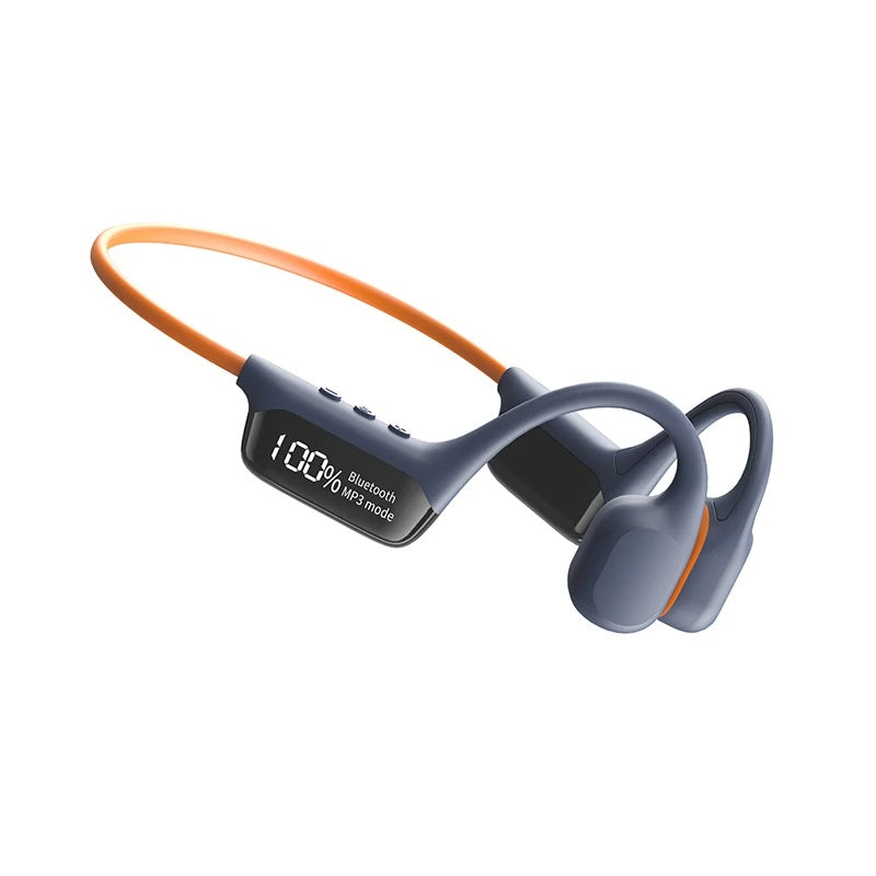 Cuffie a conduzione ossea nere, impermeabili, con Bluetooth 5.4 e MP3 da 32 GB, ideali per nuoto e sport acquatici.