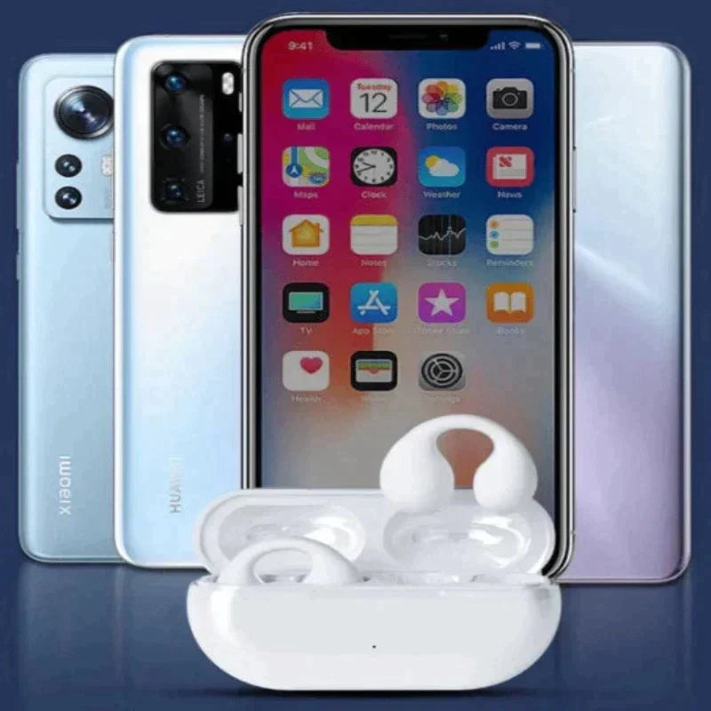 "Cuffie a conduzione ossea wireless nere, design leggero, suono alta qualità, ideale per sport e quotidiano."