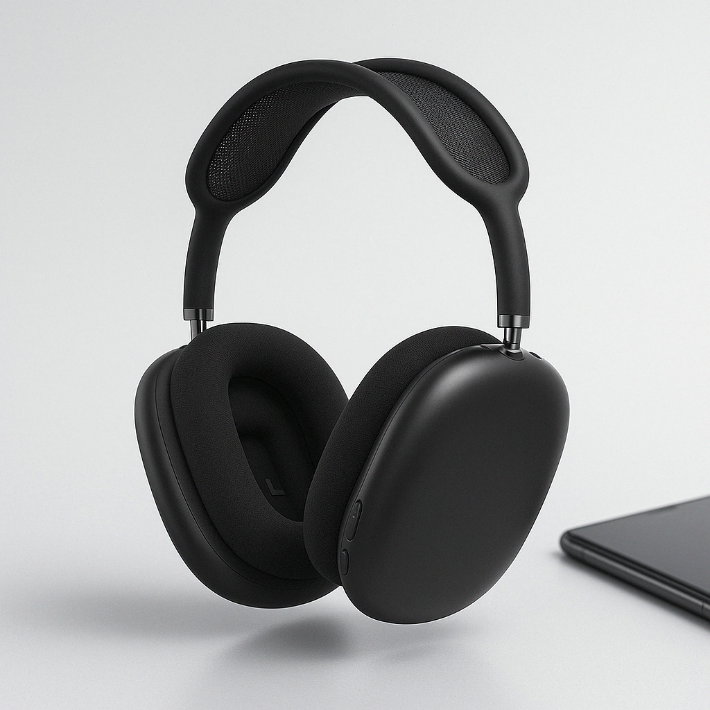 "Cuffie over-ear wireless nere, cuscinetti morbidi, tecnologia di cancellazione rumore per ascolto senza distrazioni."
