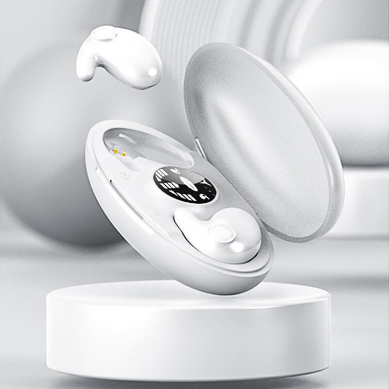 Cuffie wireless invisibili ultraleggere IPX5, nere, per dormire con comfort, cancellazione rumore e durata batteria 24 ore.