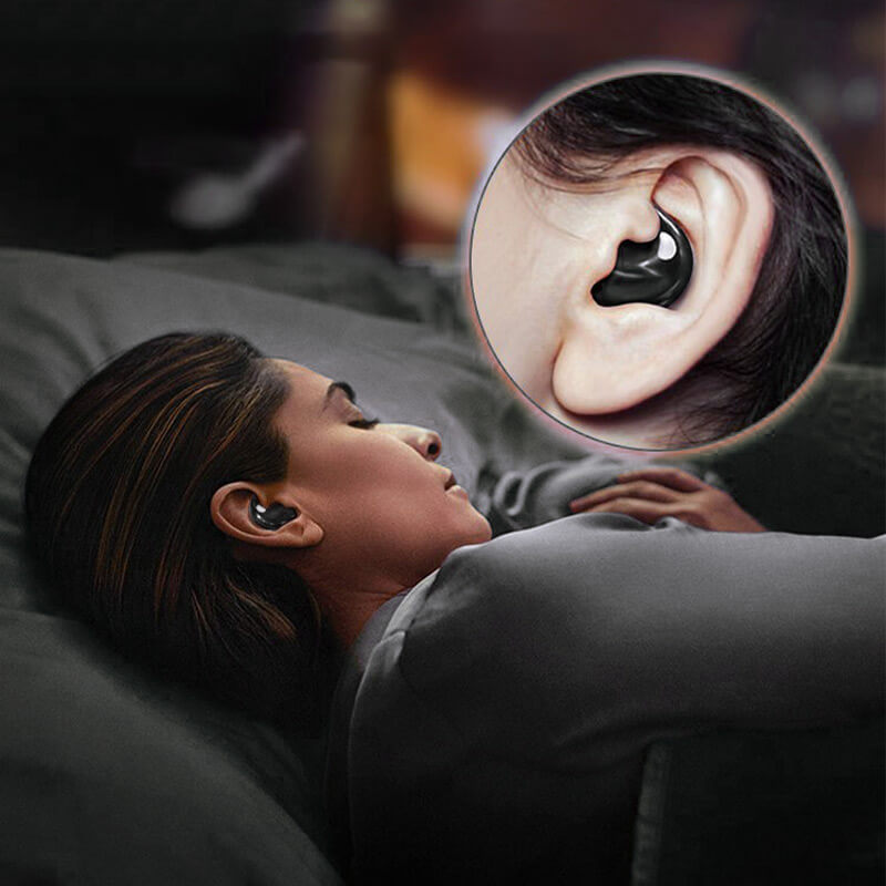 Cuffie wireless invisibili ultraleggere IPX5, nere, per dormire con comfort, cancellazione rumore e durata batteria 24 ore.