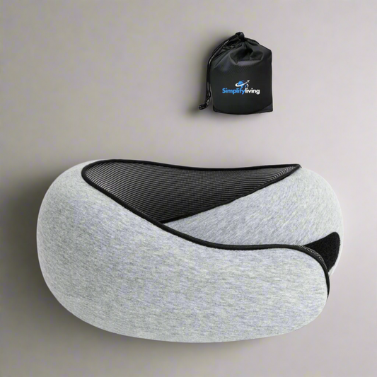 "Cuscino da viaggio unisex comodo e compatto, colore rosa, design ergonomico per supporto collo, ideale per viaggi lunghi."