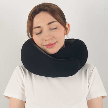 "Cuscino da viaggio unisex comodo e compatto, colore rosa, design ergonomico per supporto collo, ideale per viaggi lunghi."