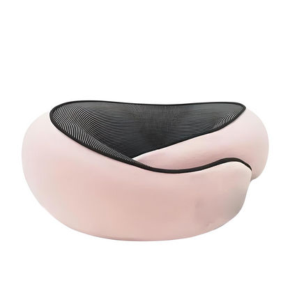 "Cuscino da viaggio unisex comodo e compatto, colore rosa, design ergonomico per supporto collo, ideale per viaggi lunghi."