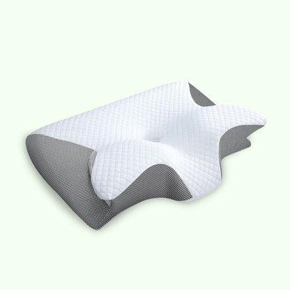 "Cuscino ergonomico in memory foam a farfalla con braccioli, ideale per supporto e comfort laterale durante il sonno."