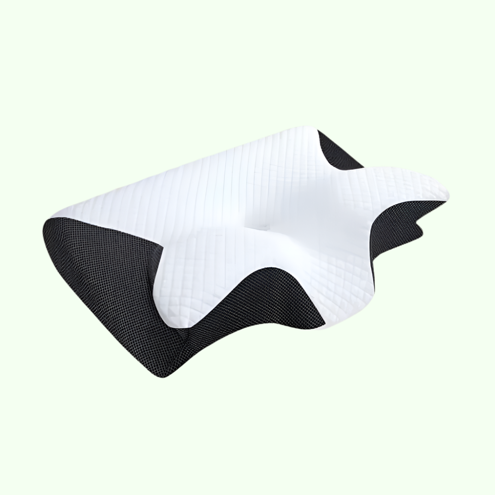 "Cuscino ergonomico in memory foam a farfalla con braccioli, ideale per supporto e comfort laterale durante il sonno."