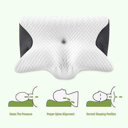 "Cuscino ergonomico in memory foam a farfalla con braccioli, ideale per supporto e comfort laterale durante il sonno."